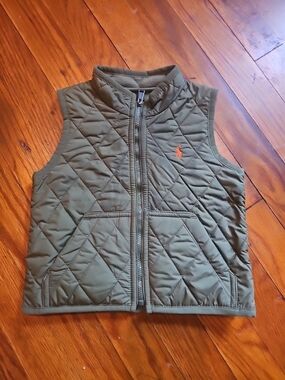 Ralph Lauren Olive Quilted Puffer Vest with Orange Pony
